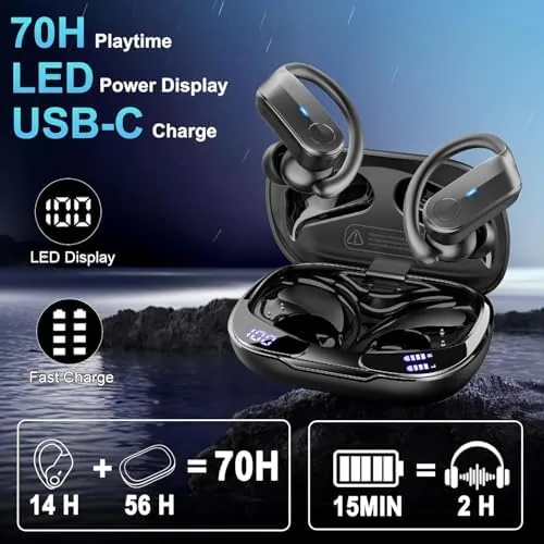 The Ordtop Sport Wireless Earbuds with Earhooks, 70H Playtime, IPX8 Waterproof in real use