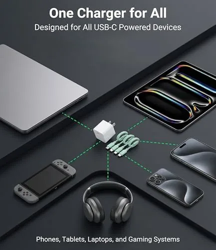 Another view of the 30W USB C Fast Charger, PD PPS Charger, 3 Cables