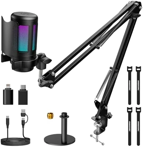 Overview of the USB Gaming Microphone Kit, RGB Condenser Mic with Mute, Gain