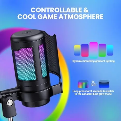 The USB Gaming Microphone Kit, RGB Condenser Mic with Mute, Gain in real use