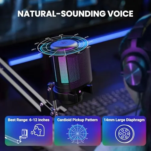 Another view of the USB Gaming Microphone Kit, RGB Condenser Mic with Mute, Gain