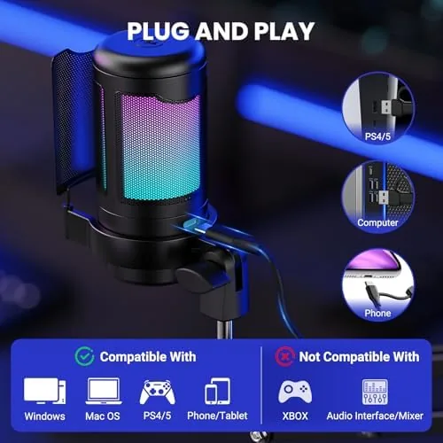 The USB Gaming Microphone Kit, RGB Condenser Mic with Mute, Gain compared in context