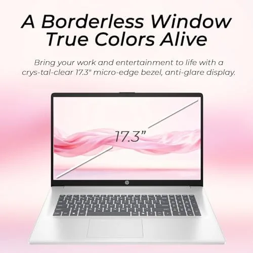 Close-up of the HP 17 inch laptop keyboard and trackpad