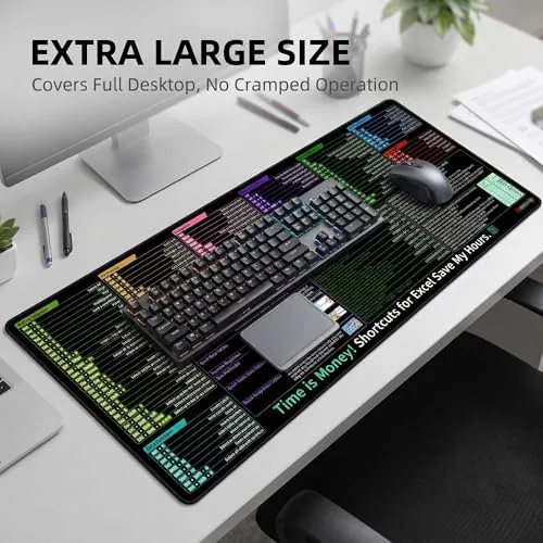 Another view of the Excel Shortcut Keys Mouse Pad, Extended Large Desk Mat (31.5x11.8