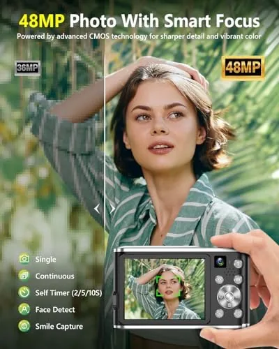 Detail shot of the 4K Digital Camera for Photography 48MP Dual Lens Autofocus 16X features