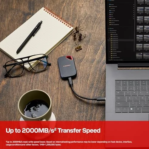 USB-C cable connected to the SanDisk Extreme Portable SSD