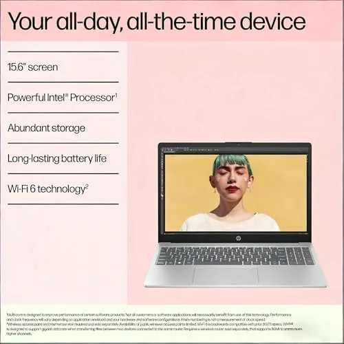 Close-up of the HP Essential laptop keyboard and trackpad