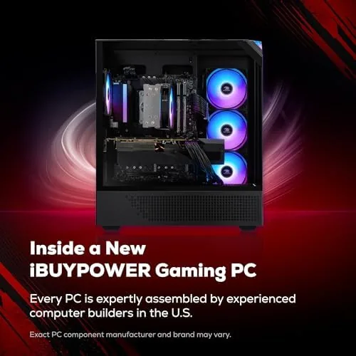 The bundled iBUYPOWER gaming keyboard and mouse next to the desktop