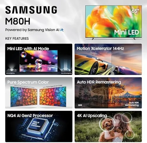 Samsung M80H smart platform home screen showing streaming apps