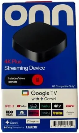 Overview of the Onn 4K Plus Streaming Device with Google TV ,  16GB