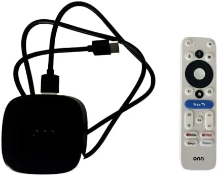 Detail shot of the Onn 4K Plus Streaming Device with Google TV ,  16GB features