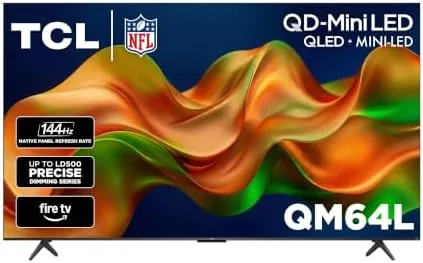 TCL QM64L 65-inch Mini LED QLED television in a bright living room