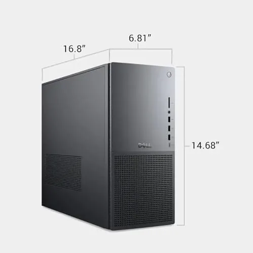 The Tower Plus in a professional office setting with a keyboard and monitor
