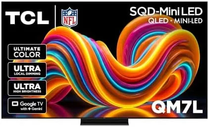 TCL QM7L 55-inch SQD Mini LED gaming television in a game room