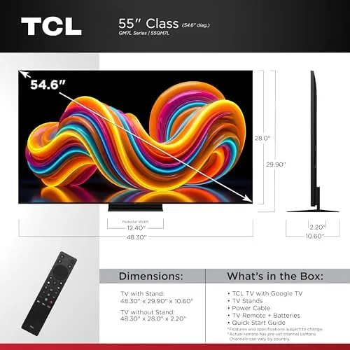 Close up of the TCL QM7L stand and rear HDMI ports