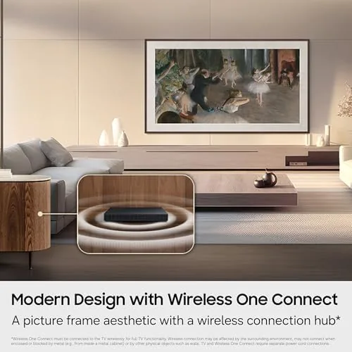 The Frame Pro on a wall showing a painting in art mode