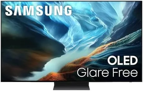 The Samsung 65-inch S90H OLED mounted above a console in a bright family living room