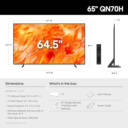 Close look at the Samsung 65-Inch Class QN70H Series, Neo QLED Mini LED, 4K build quality