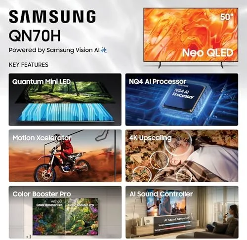The QN70H settings menu showing local dimming and picture mode options