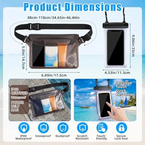 Close look at the 4 Pcs Waterproof Fanny Pack Phone Pouch Dry Bag for build quality
