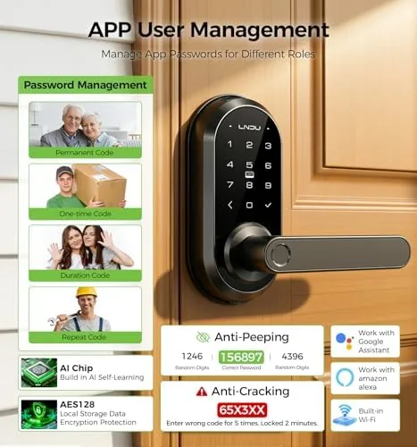 Close look at the Smart Lock Keypad Door Lock with Handle, WiFi Keyless Entry build quality