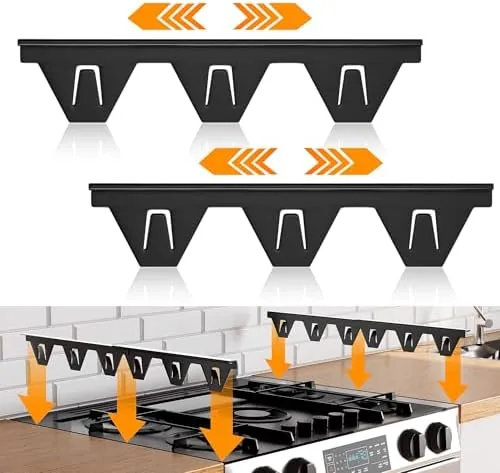 The retractable stove gap cover installed between a stainless steel range and a kitchen counter