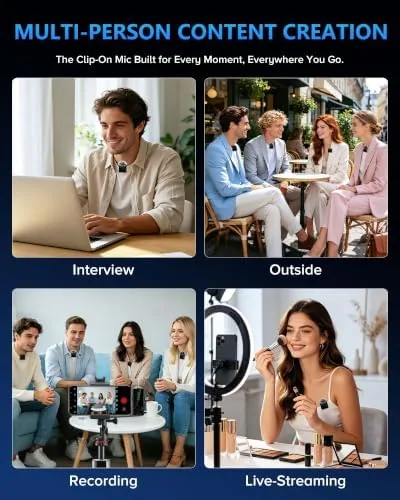 The 4 Pack Wireless Lavalier Microphone for iPhone Android & Camera compared in context