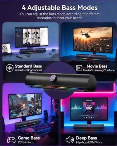 Close look at the Computer Speakers for Desktop PC, Bluetooth 5.4 Sound Bar with build quality