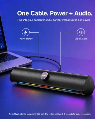 Detail shot of the Computer Speakers for Desktop PC, Bluetooth 5.4 Sound Bar with features