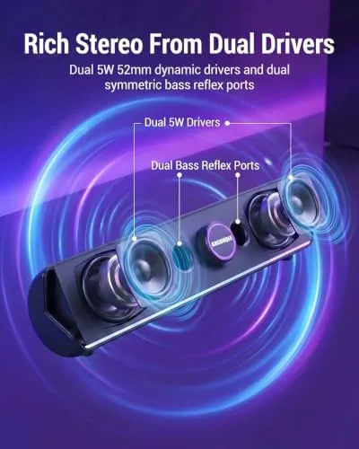The Computer Speakers for Desktop PC, Bluetooth 5.4 Sound Bar with in real use