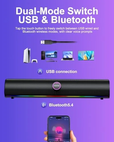 The Computer Speakers for Desktop PC, Bluetooth 5.4 Sound Bar with compared in context