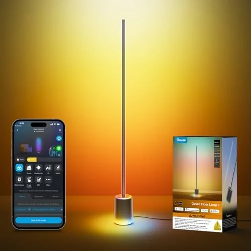 Govee Floor Lamp 3 standing in the corner of a modern living room