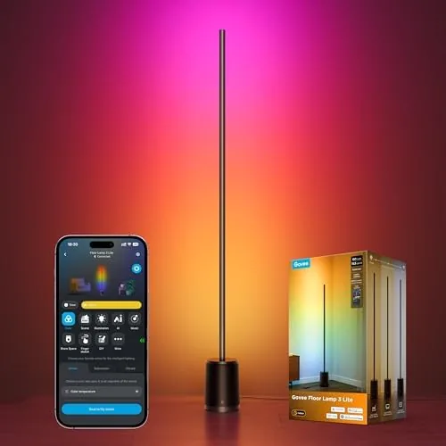 The Govee Floor Lamp 3 Lite standing in a living room corner