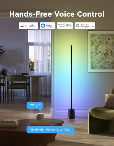 The Floor Lamp 3 Lite set to a warm white glow in the evening