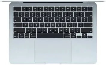 Close up of the Sky Blue aluminum surface and the slim tapered edge of the MacBook Air
