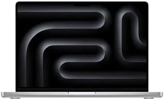 The Silver MacBook Pro 14-inch M5 open on a desk showing the Liquid Retina XDR display