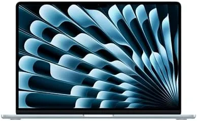 The Sky Blue MacBook Air 15-inch M5 open on a desk in a bright studio space