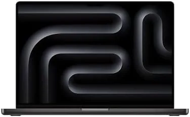 The Space Black MacBook Pro 16-inch M5 Pro open on a desk with the XDR display lit