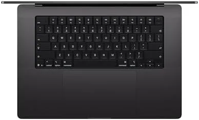 Close up of the Space Black aluminum finish and the port array of the 16-inch MacBook Pro