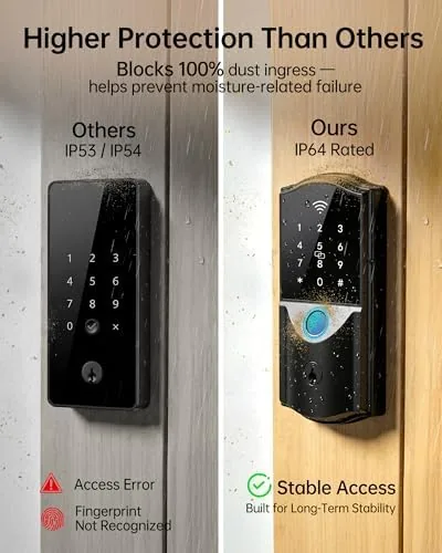 The smart lock glowing with a lock status indicator at night