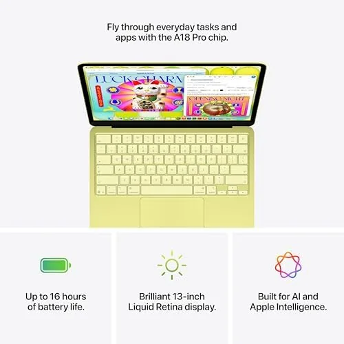 The MacBook Neo in a coffee shop setting with the Blush finish visible