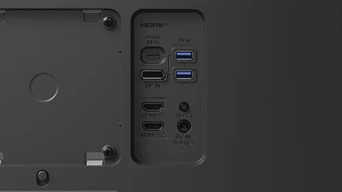 The USB-C port and power delivery features shown in a diagram style image of the monitor rear