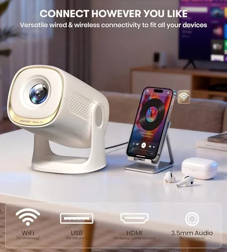 The Miroir projector rear showing the HDMI, USB, and power connections