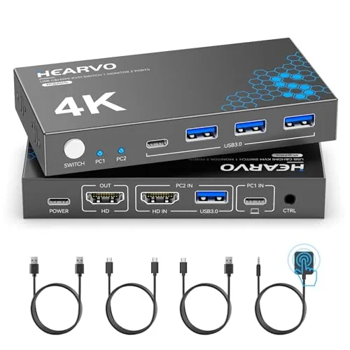 Overview of the Hearvo USB 3.0 HDMI + USB-C KVM Switch 1 Monitor