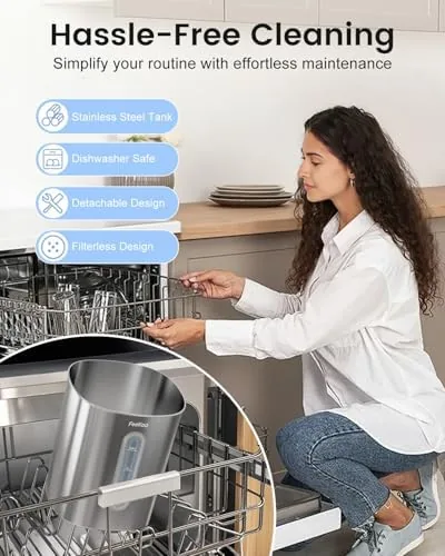 Close look at the Feekaa Stainless Steel Humidifier Dishwasher Safe, 4L/1Gal Cool Mist Humidifiers build quality