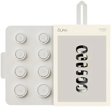Oura Ring 5 sizing kit open showing several dummy rings in their case
