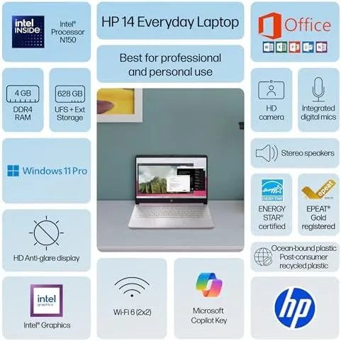 Close look at the HP 14" Laptop Ultra-Portable Computer 2026 Student Business, MS Office build quality
