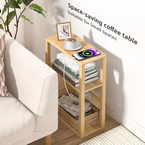 The YUFAM 3-Tier Narrow Bedside Table with Charging Station, Skinny Nightstand compared in context