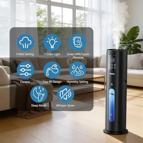 The 7L humidifier next to a small desk humidifier and a premium ultrasonic unit