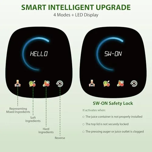 The smart display on the Pukomc juicer showing the operating status